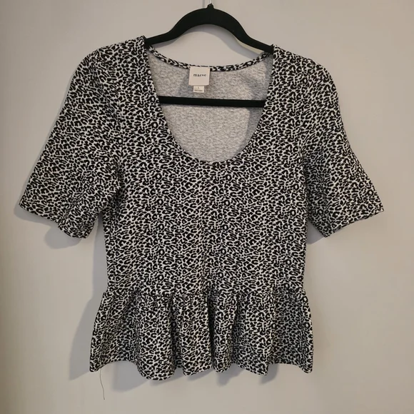 Maeve Black and White Leopard Peplum Blouse - Picture 2 of 8